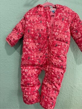 Columbia pink Puffer Snow Suit 18-24 baby girl ski winter down bunting hood
